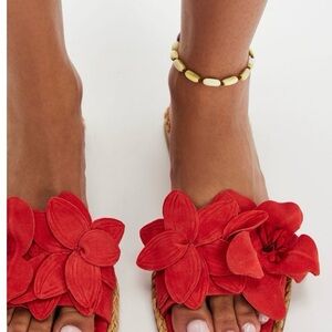 Paloma Barcelo Red Floral Slide Sandals for Women